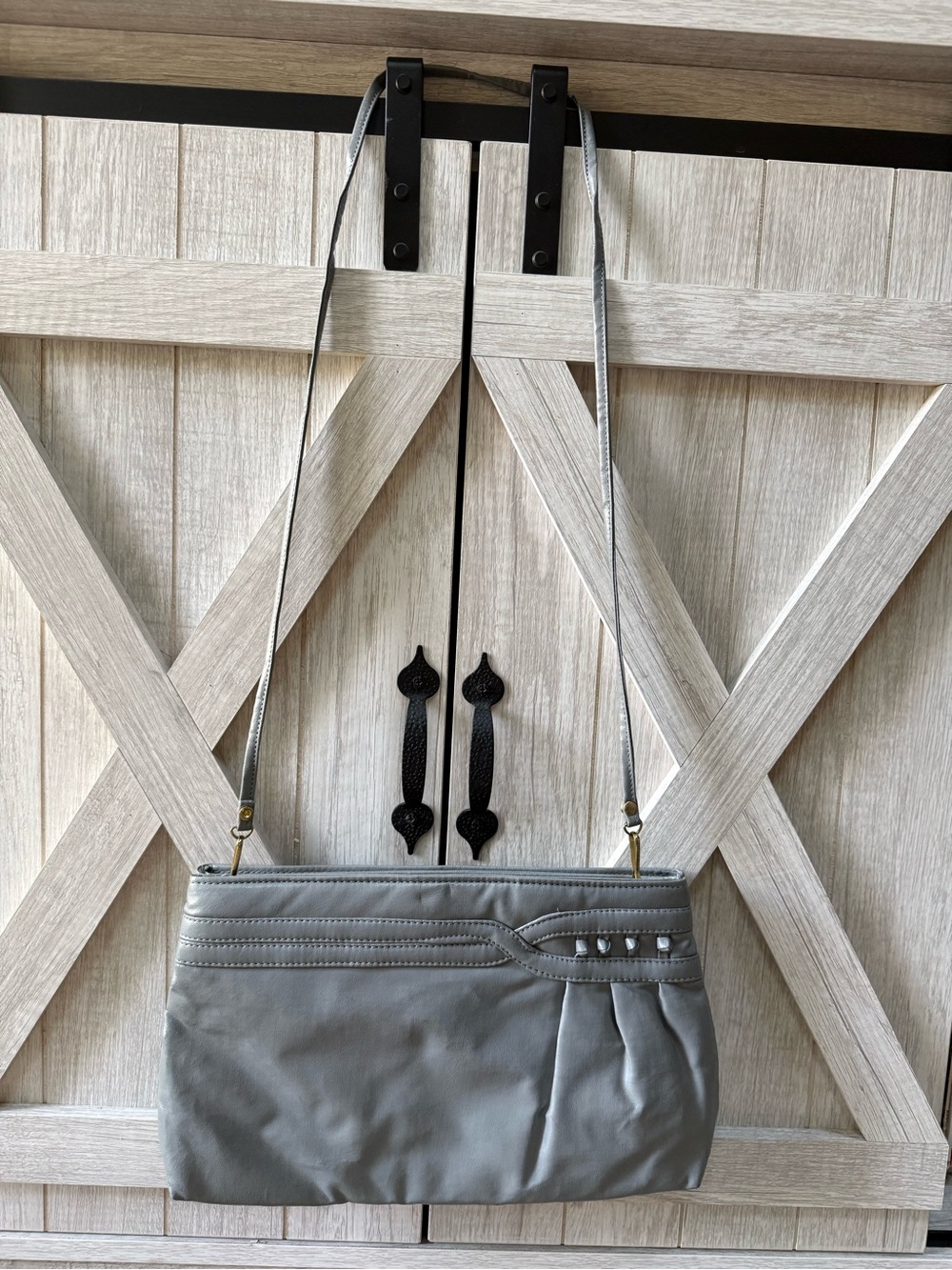 Vintage 1980s Gray Studded Convertible Clutch-Shoulder Bag